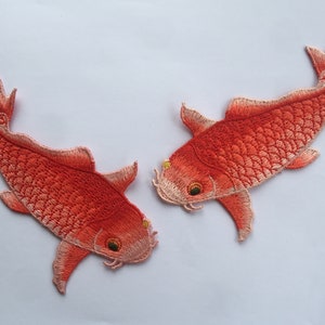 One Pair Of Fish Red Sew On Embroidered Patch Appliqués Badge