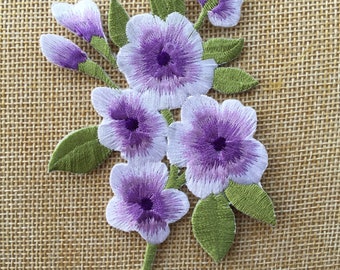 Fleur de pêcher violette fer/coudre sur patch brodé complet appliqués insigne