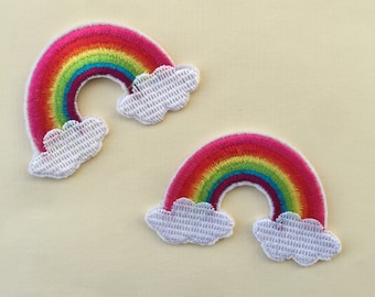 Set Of 2 Rainbow Iron / Sew On Full Embroidered Patch Appliqués Badge