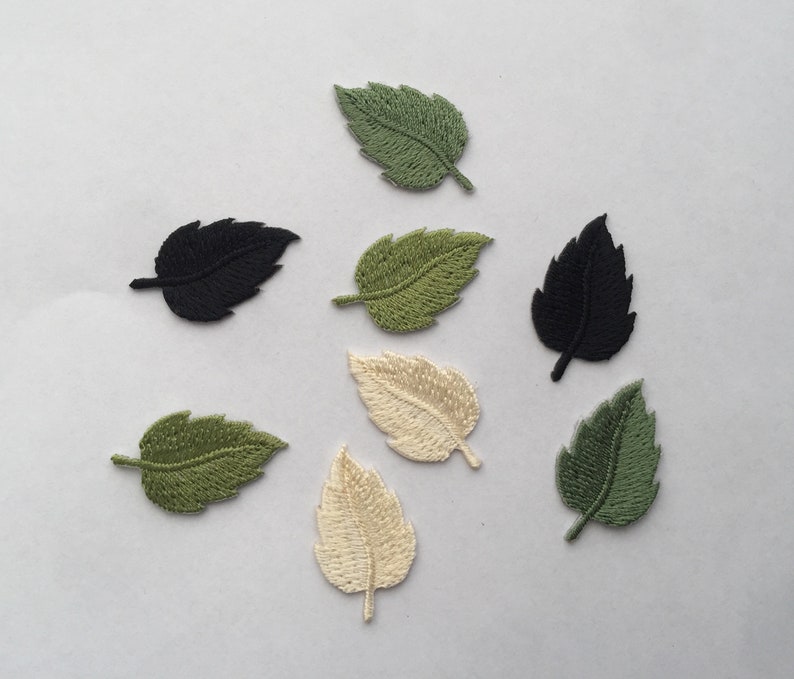 Set di 2 mini foglie, foglie piccole, termoadesive, cucite sul fiore, toppe ricamate, applicazioni, stemmi immagine 6