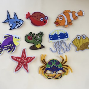 Sea Fish Sea Creatures Iron Sew On Full Embroidered Patch Appliqués Badge