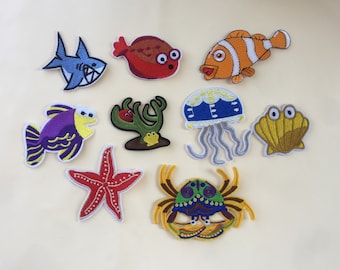 Peces marinos Criaturas marinas Hierro Coser en Parche bordado completo Apliques Insignia