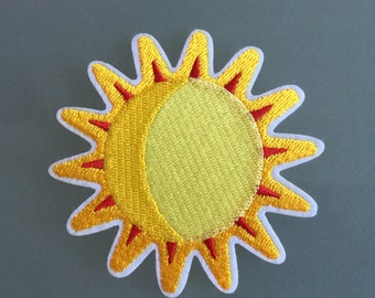 Gelbe Sonne Aufbügeln Aufnäher Voll gestickt Patch Applikationen Abzeichen