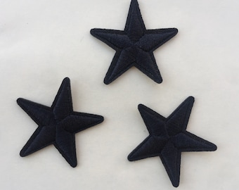 Set Of 3 Black Star Iron On Sew On Embroidered Patch Appliqués Badge