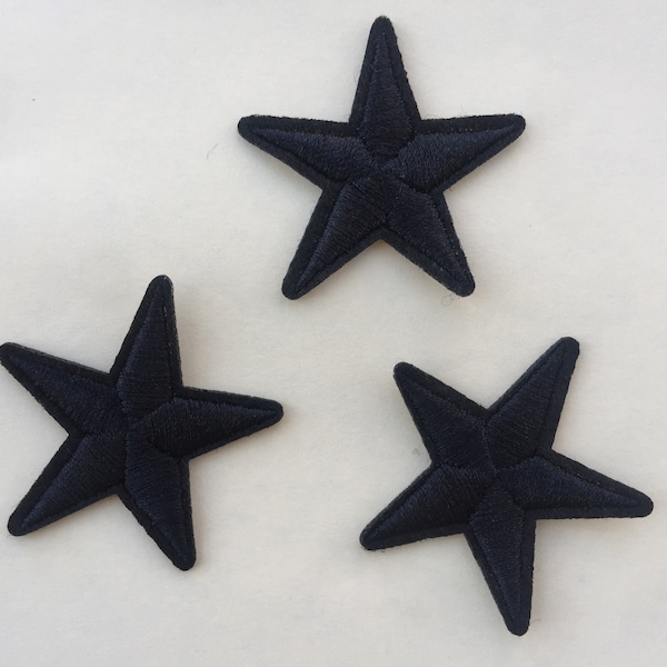 Set Of 3 Black Star Iron On Sew On Embroidered Patch Appliqués Badge