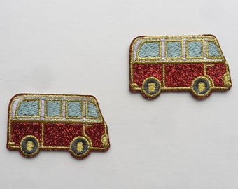 Set of 2 shiny van patches, mini bus patches, car Iron on Sew On Embroidered Patch Appliqués Badge