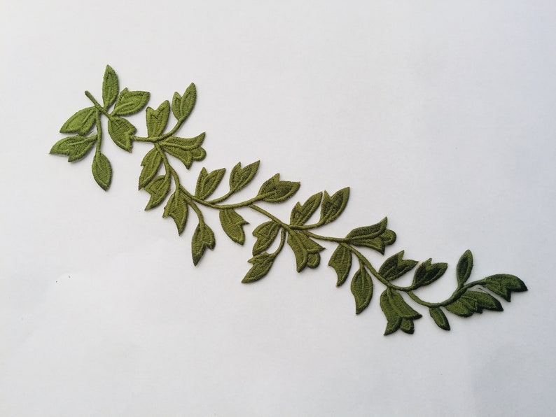 Grandes feuilles longues feuilles fer à coudre écusson brodé appliqué insigne Green
