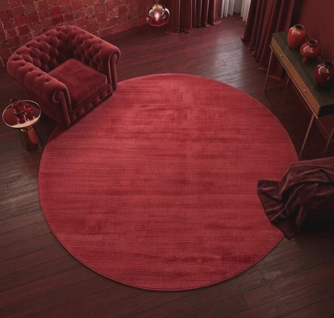 Hand Loomed Round Red Viscose Area Rug Luxury Modern Abstract Textured ...