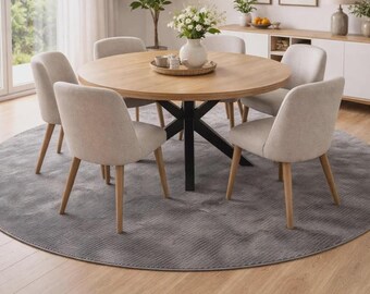 Soft Viscose Round Area Rug Modern Grey Shimmer Textured Minimalist Hand Loom Carpets