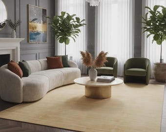 Hand Loom Gold Viscose Area Rug Luxurious Soft Shimmer Handmade Modern Home