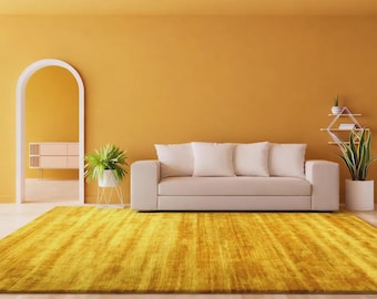 Handmade Gold Viscose Area Rug Hand Loom Luxurious Soft Shimmer Carpet