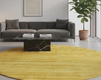 Handmade Yellow Viscose Area Rug Luxurious Soft Shimmer Hand Loom Carpet