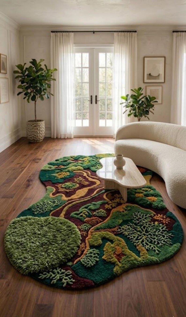 Topiary Design Rug 3D Hand-tufted Moss Rug – Topographical Forest Landscape Carpet ...