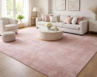Alfombra de viscosa rosa tejida a mano, lujosa, suave y brillante, hecha a mano