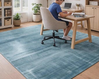 Handmade Blue Viscose Area Rug Luxurious Soft Shimmer Hand Loom Carpet
