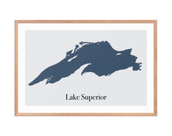 Lake Superior Map Print: Great Lakes Modern Minimalist Wall Art (Digital File)