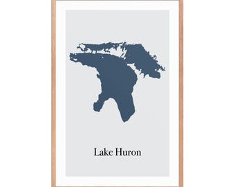 Lake Huron Map Print: Great Lakes Modern Minimalist Wall Art (Digital File)