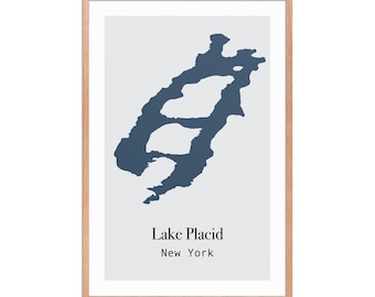 Lake Placid New York Map Print: Adirondacks Modern Minimalist Wall Art (Digital File)