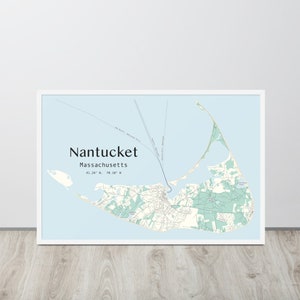 Nantucket map print. Modern wall art of Nantucket Island in Massachusetts.
