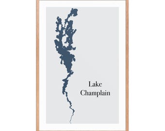 Lake Champlain New York Vermont Map Print: Modern Minimalist Wall Art (Digital File)