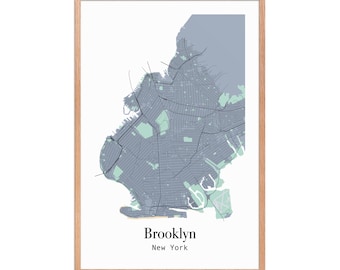 Brooklyn NYC Map Art Print: Modern Minimalist Wall Art (Digital File)