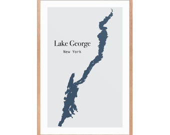 Lake George New York Map Print: Adirondacks Modern Minimalist Wall Art (Digital File)