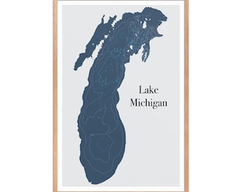 Lake Michigan Map Print: Topographic Great Lakes Wall Art (Digital File)