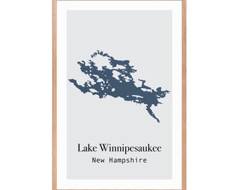 Lake Winnipesaukee New Hampshire Map Print: Modern Minimalist Wall Art (Digital File)