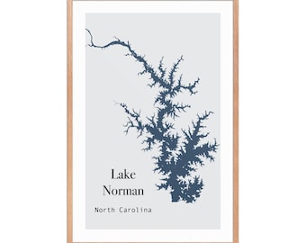 Lake Norman North Carolina Map Print: Modern Minimalist Wall Art (Digital File)