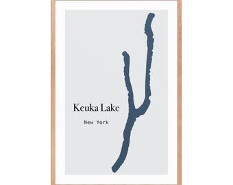 Keuka Lake Map Print: Finger Lakes New York Modern Minimalist Wall Art (Digital File)