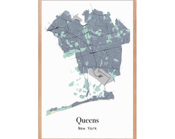 Queens NYC Map Art Print: Modern Minimalist Wall Art