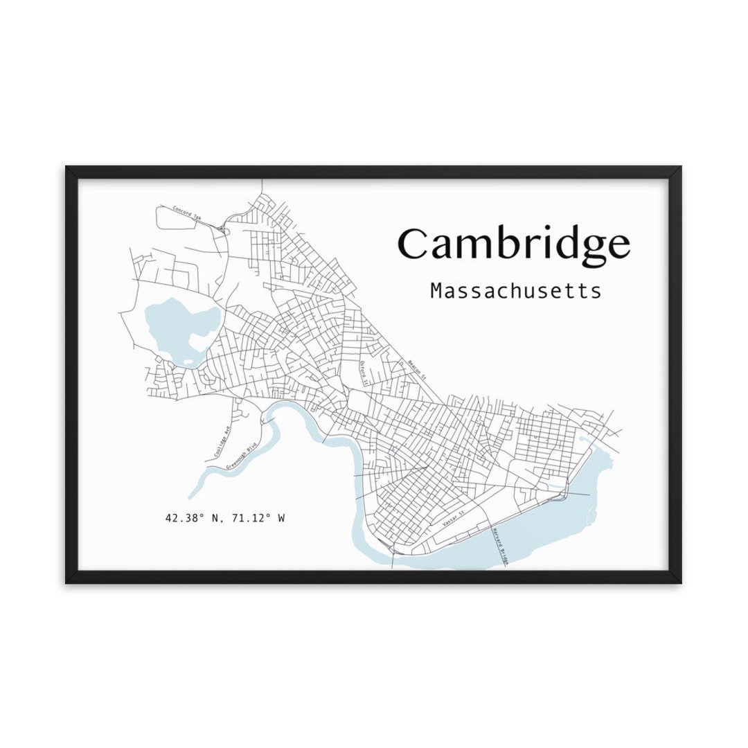 A City Street Map of Cambridge Massachusetts. Minimalist and Modern Map ...
