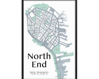 North End Boston Map Print: Modern Street Art