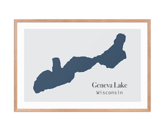 Geneva Lake Wisconsin Map Print: Modern Minimalist Wall Art (Digital File)
