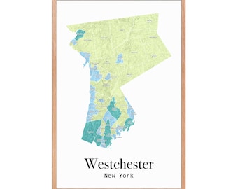 Westchester County New York Map Art Print: Modern Minimalist Wall Art (Digital File)
