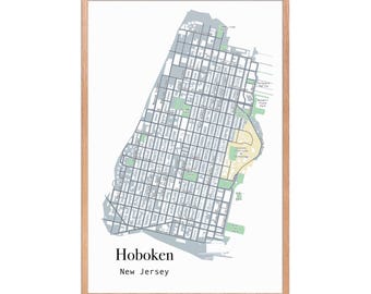 Hoboken New Jersey Map Art Print: Modern Minimalist Wall Art