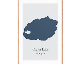 Crater Lake Oregon Map Print: Modern Minimalist Wall Art (Digital File)