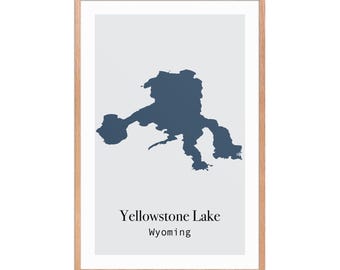 Yellowstone Lake Wyoming Map Print: Modern Minimalist Wall Art (Digital File)