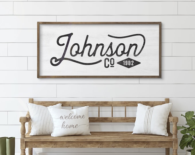 Cursive Family Name Sign, est, established, year, modern farmhouse sign, custom gift, personalized name sign, established last name sign
