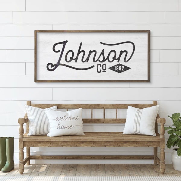 Cursive Family Name Sign, est, established, year, modern farmhouse sign, custom gift, personalized name sign, established last name sign