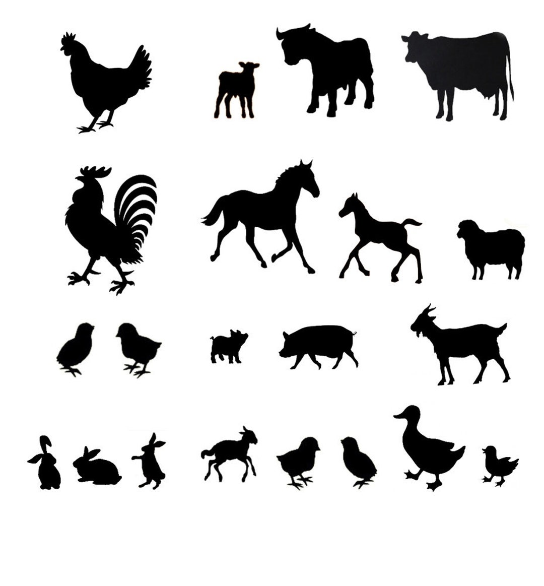 Large Group of Farm Animals Stencil Mylar Chickens Pigs Cows Bunnies ...