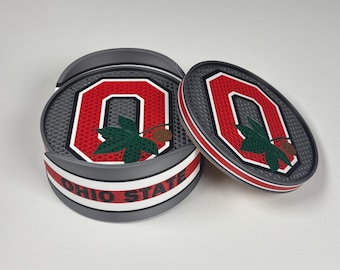 Ohio State Coaster Set with Holder | Honeycomb Drainage Coasters | Officially Licensed Buckeye Gift