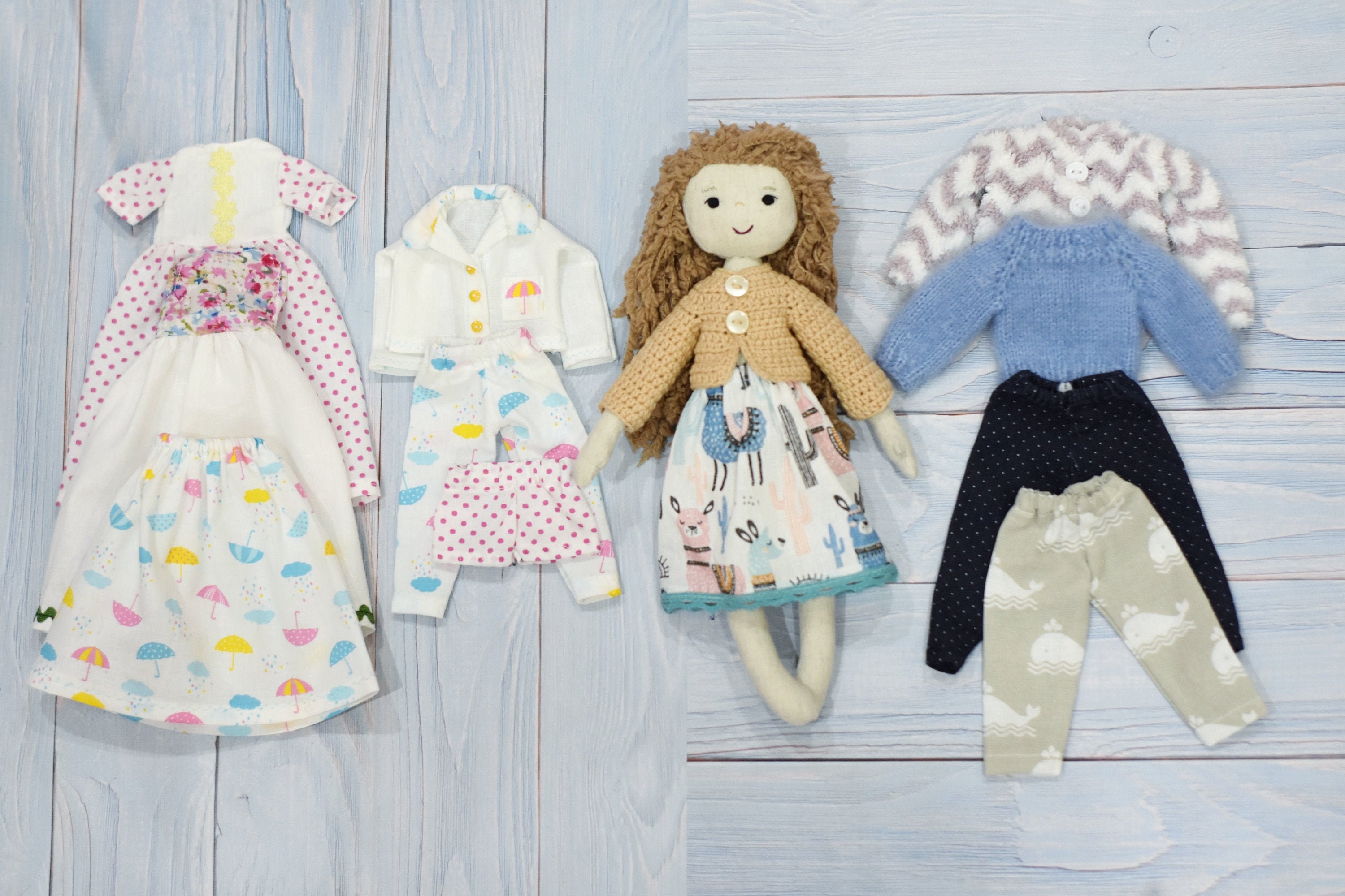 Textile doll with 12 pieces of clothing and bedding Doll with Etsy