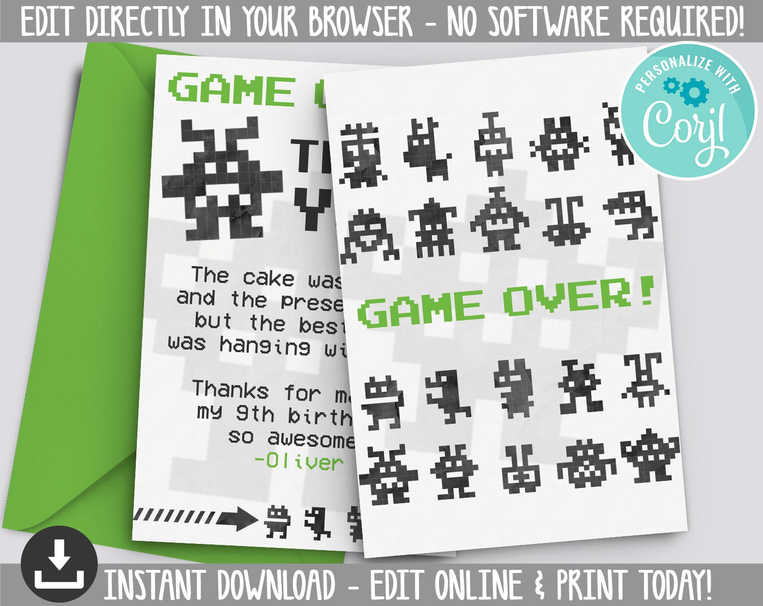 Game Over Thank You Card INSTANT DOWNLOAD Printable Game | Etsy