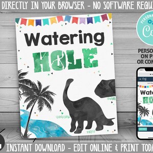 Dinosaur Watering Hole Sign INSTANT DOWNLOAD Printable - Etsy