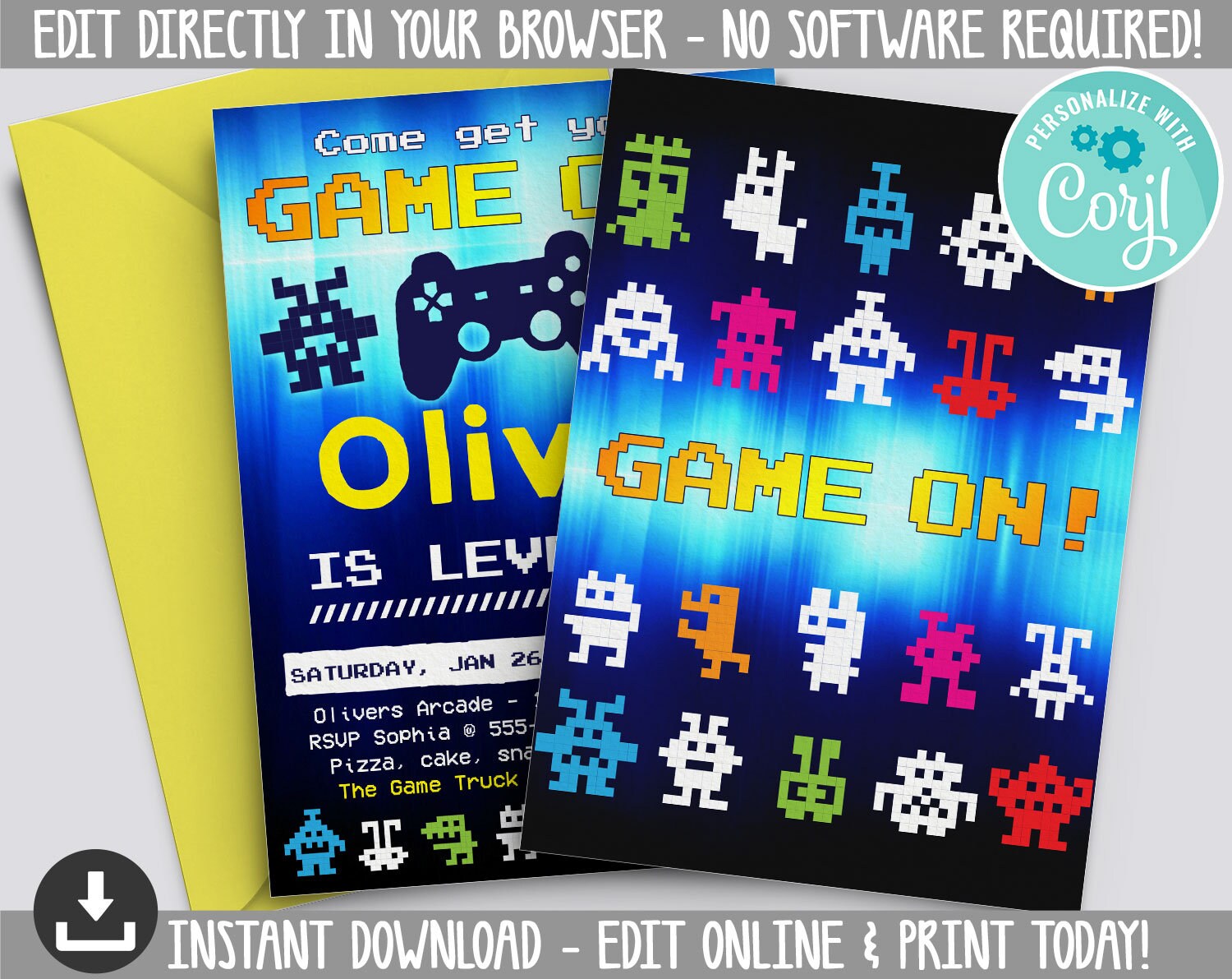 Video Game Birthday Invitation INSTANT DOWNLOAD Printable | Etsy