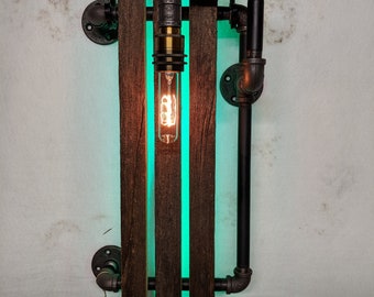 Rustic Barn Wood black iron wall art light