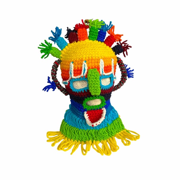 NEW Handmade Aya Huma Diablo Umo Inca's kids Mask Ecuador Black Inti Raymi Exotic Souvenir