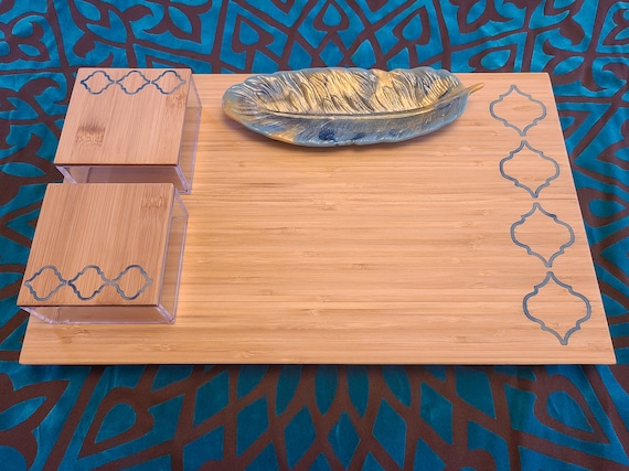 Bambus Holz Tablett Set: Marokkanisches Blaues Resin Inlay - Etsy.de