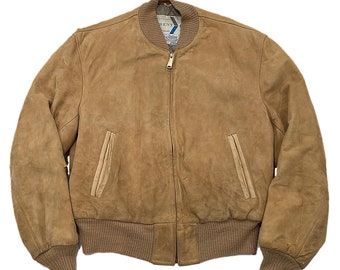 Vtg 50s 60s Excelled Brown Suede Leather Bomber Jacket Coat Esko